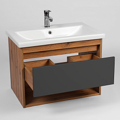 Viant Тумба с раковиной Бостон 60 1 ящик подвесная графит/дуб вотан – фотография-4